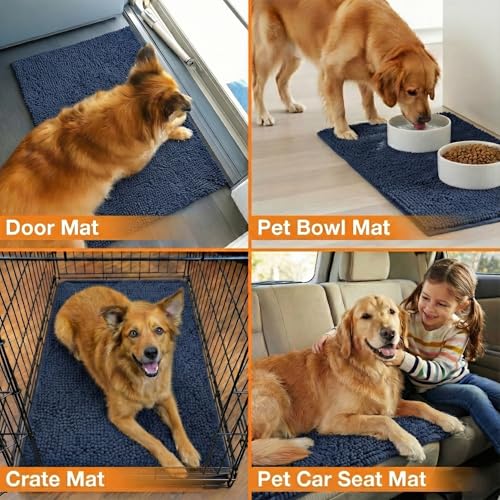 Neater Pets Muddy Paws Dog Door Mat 36x24 – Absorbent Chenille, Quick-Dry, Non-Slip, Machine Washable, Navy