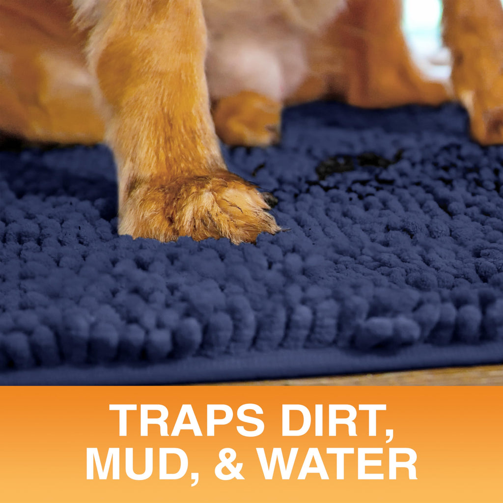 Neater Pets Muddy Paws Dog Door Mat 36x24 – Absorbent Chenille, Quick-Dry, Non-Slip, Machine Washable, Navy