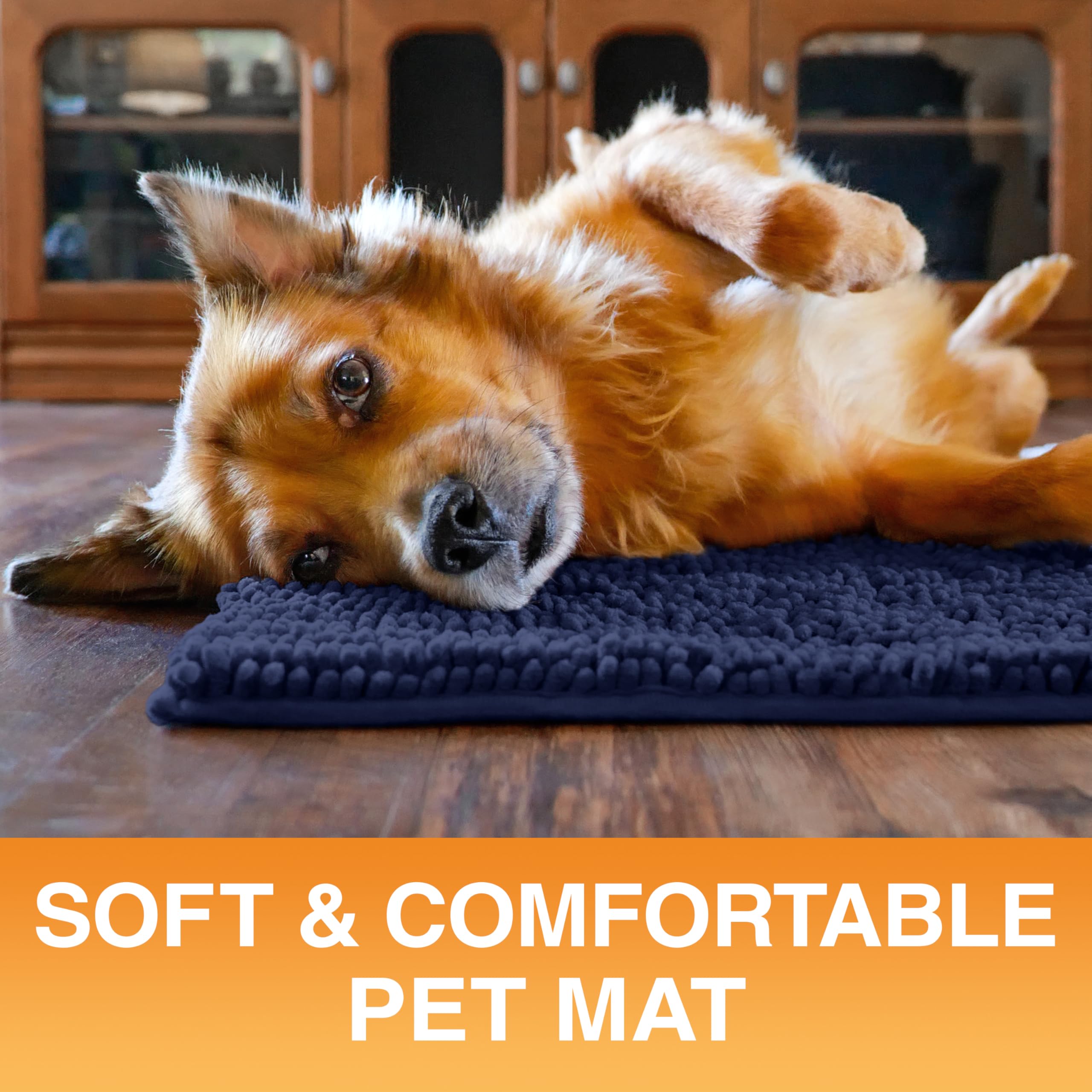 Neater Pets Muddy Paws Dog Door Mat 36x24 – Absorbent Chenille, Quick-Dry, Non-Slip, Machine Washable, Navy