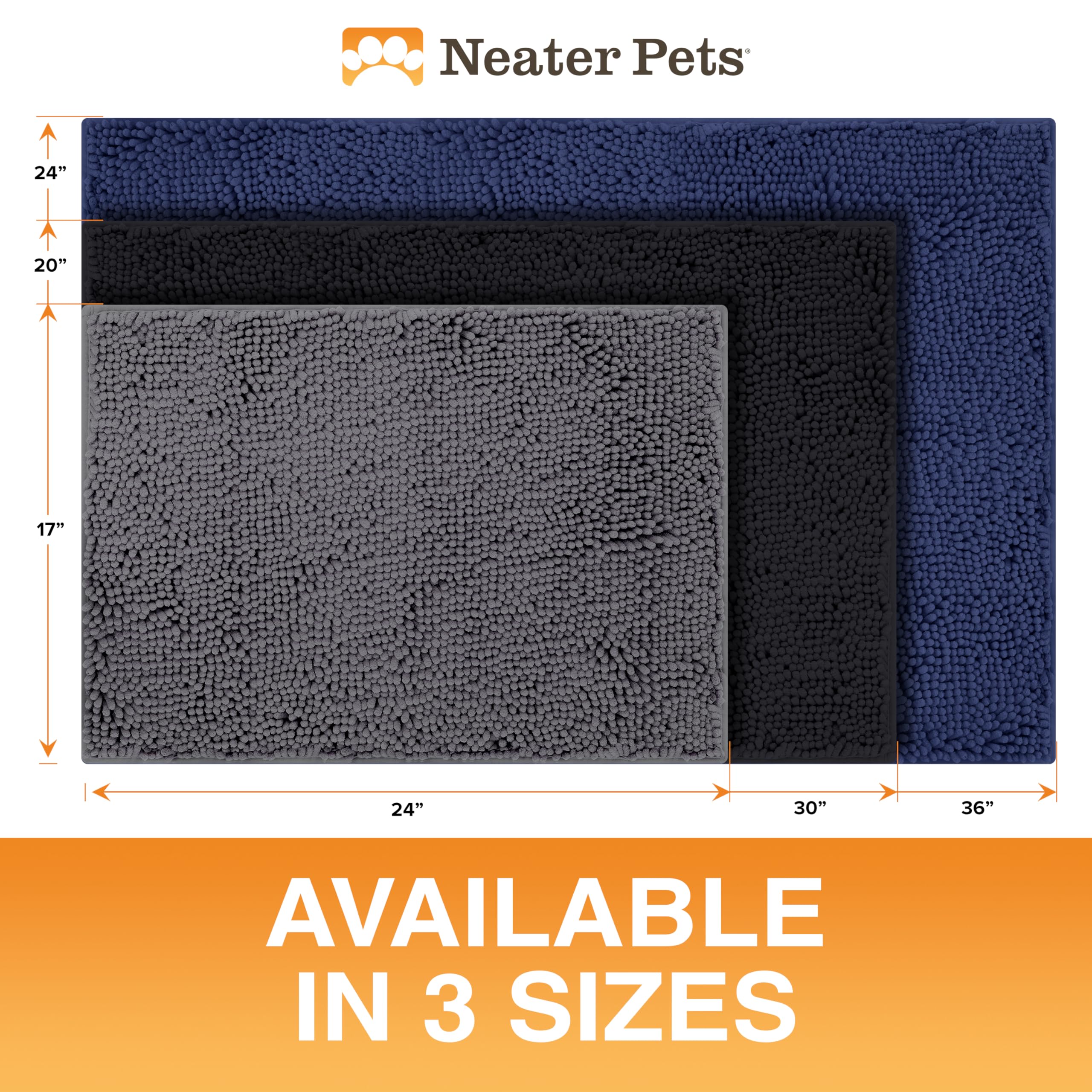 Neater Pets Muddy Paws Dog Door Mat 36x24 – Absorbent Chenille, Quick-Dry, Non-Slip, Machine Washable, Navy