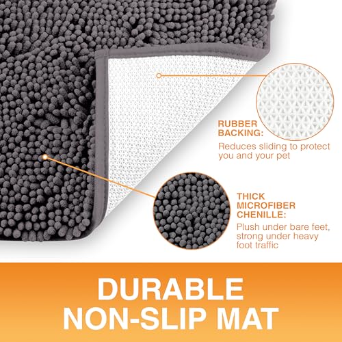 Neater Pets Muddy Paws Dog Door Mat 36"x24" – Super Absorbent Chenille, Quick-Dry, Non-Slip, Machine Washable Entryway Rug for Pets, Charcoal