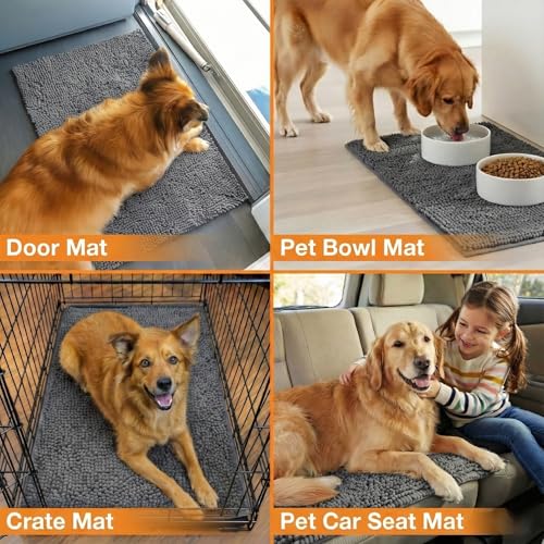 Neater Pets Muddy Paws Dog Door Mat 36"x24" – Super Absorbent Chenille, Quick-Dry, Non-Slip, Machine Washable Entryway Rug for Pets, Charcoal