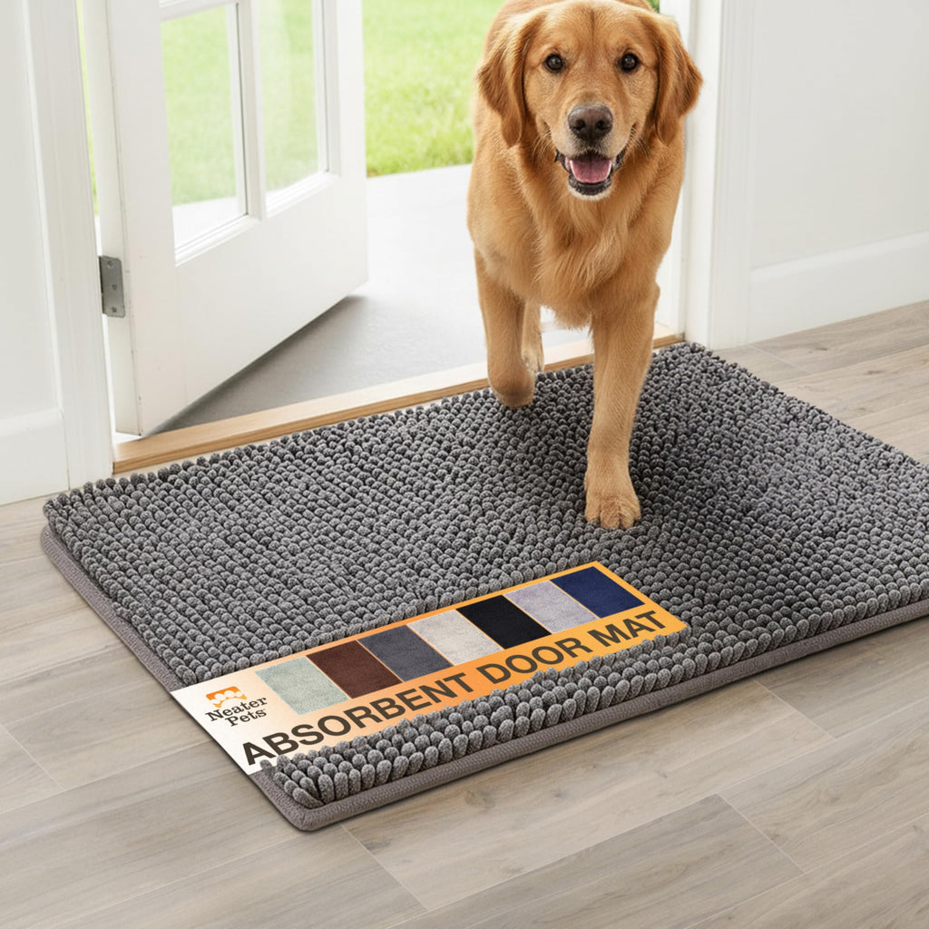 Neater Pets Muddy Paws Dog Door Mat 36"x24" – Super Absorbent Chenille, Quick-Dry, Non-Slip, Machine Washable Entryway Rug for Pets, Charcoal