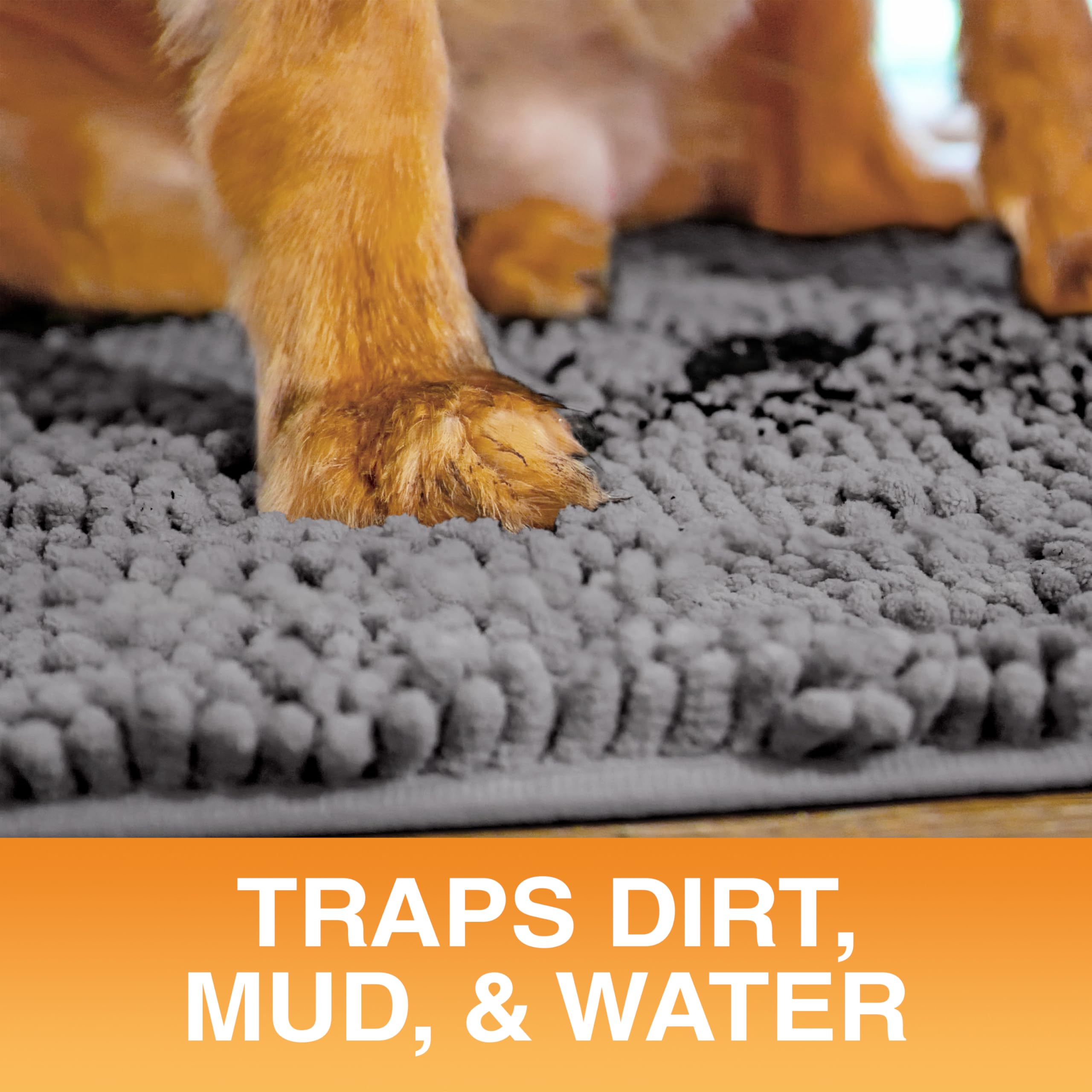 Neater Pets Muddy Paws Dog Door Mat 36"x24" – Super Absorbent Chenille, Quick-Dry, Non-Slip, Machine Washable Entryway Rug for Pets, Charcoal
