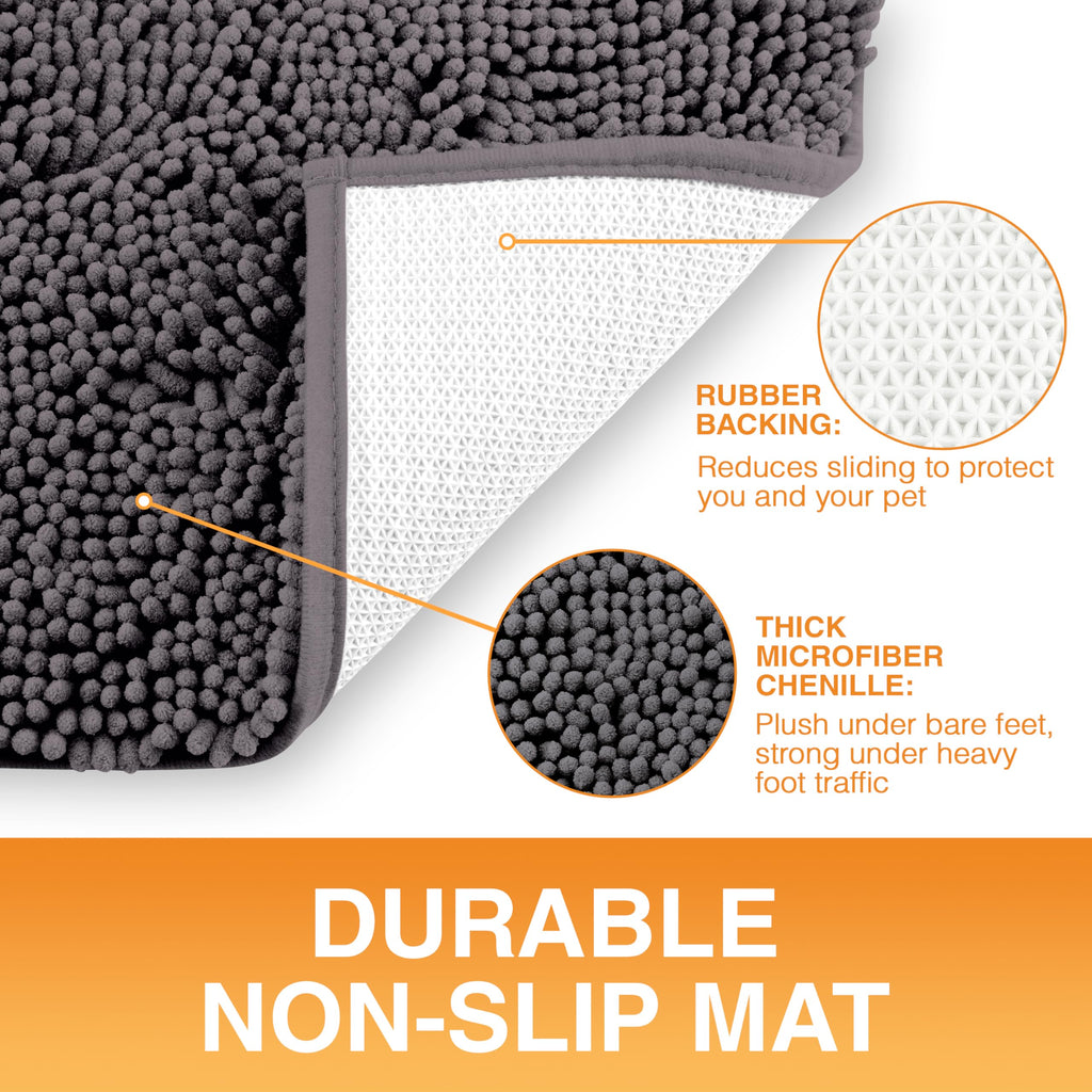 Neater Pets Muddy Paws Dog Door Mat 36"x24" – Super Absorbent Chenille, Quick-Dry, Non-Slip, Machine Washable Entryway Rug for Pets, Charcoal