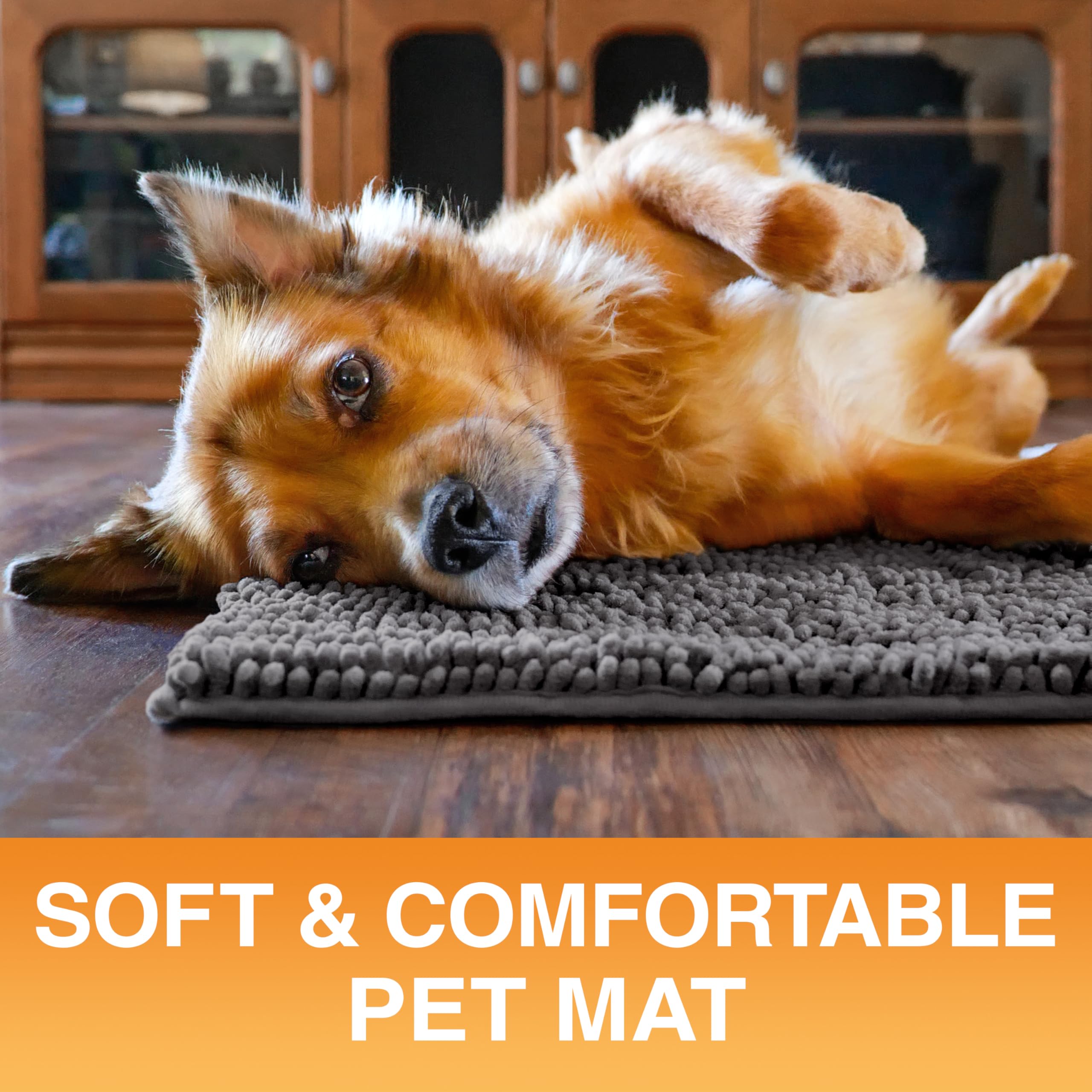 Neater Pets Muddy Paws Dog Door Mat 36"x24" – Super Absorbent Chenille, Quick-Dry, Non-Slip, Machine Washable Entryway Rug for Pets, Charcoal