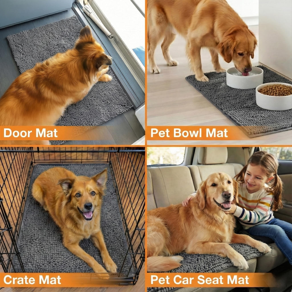 Neater Pets Muddy Paws Dog Door Mat 36"x24" – Super Absorbent Chenille, Quick-Dry, Non-Slip, Machine Washable Entryway Rug for Pets, Charcoal