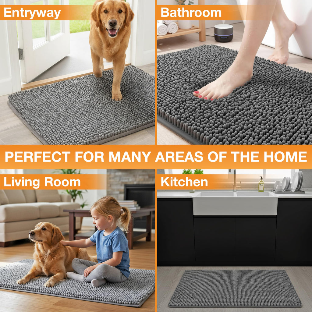 Neater Pets Muddy Paws Dog Door Mat 36"x24" – Super Absorbent Chenille, Quick-Dry, Non-Slip, Machine Washable Entryway Rug for Pets, Charcoal