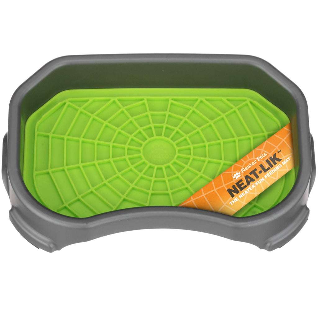 Neater Pets Neat-LIK Dog Lick Mat with Mess-Proof Tray - Green/Gunmetal - Slow Feeder & Anxiety Relief