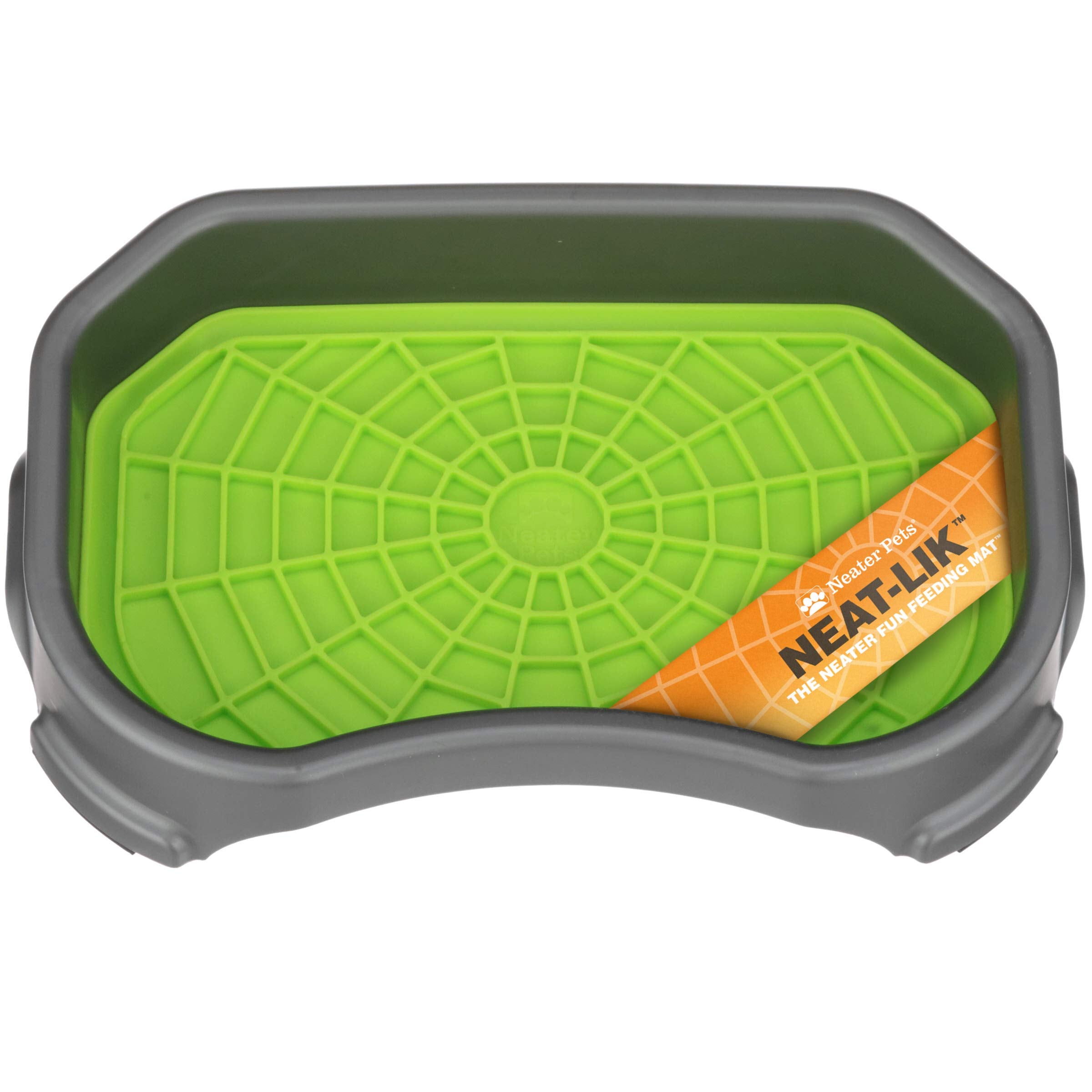 Neater Pets Neat-LIK Dog Lick Mat with Mess-Proof Tray - Green/Gunmetal - Slow Feeder & Anxiety Relief