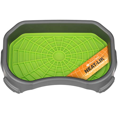 Neater Pets Neat-LIK Dog Lick Mat with Mess-Proof Tray - Green/Gunmetal - Slow Feeder & Anxiety Relief