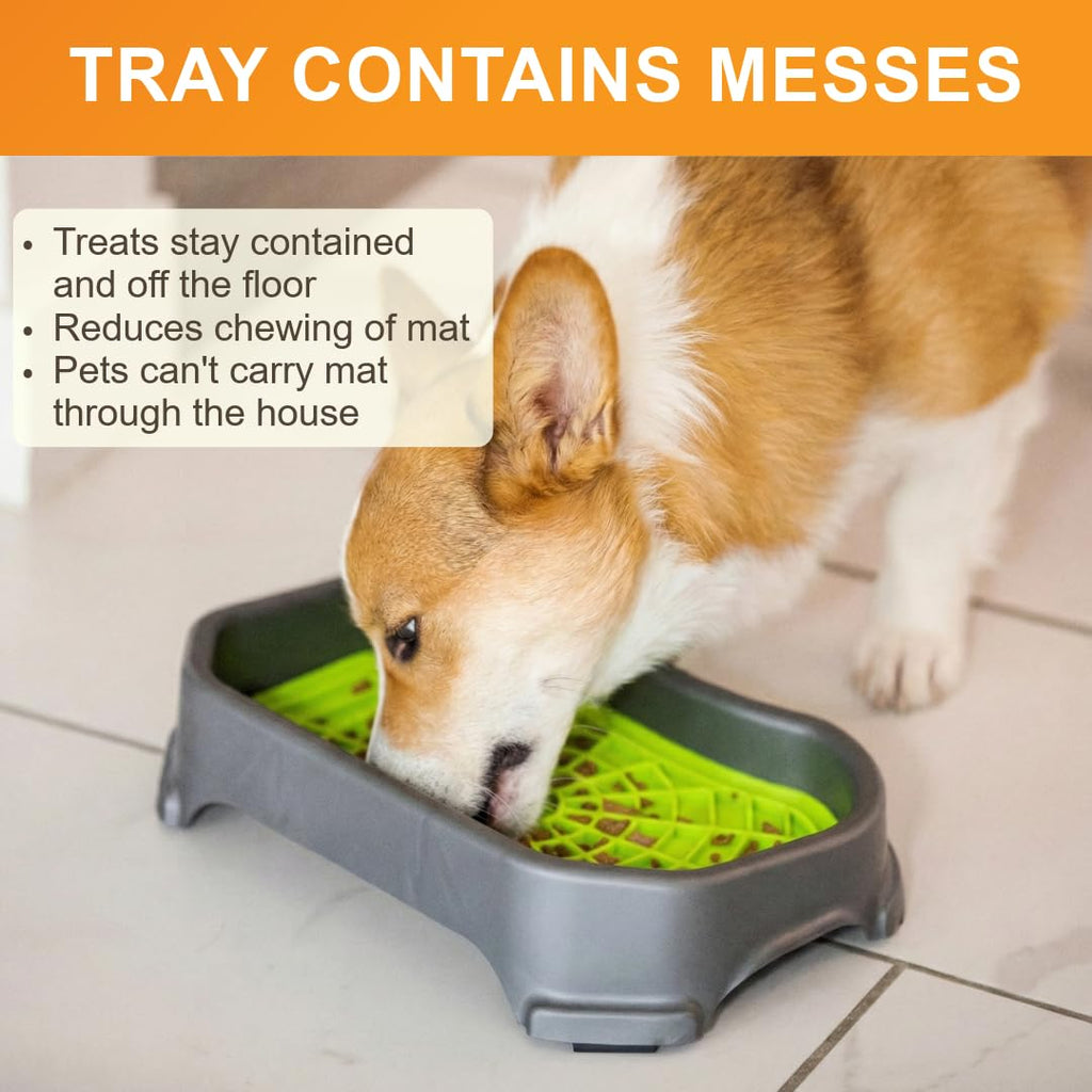 Neater Pets Neat-LIK Dog Lick Mat with Mess-Proof Tray - Green/Gunmetal - Slow Feeder & Anxiety Relief