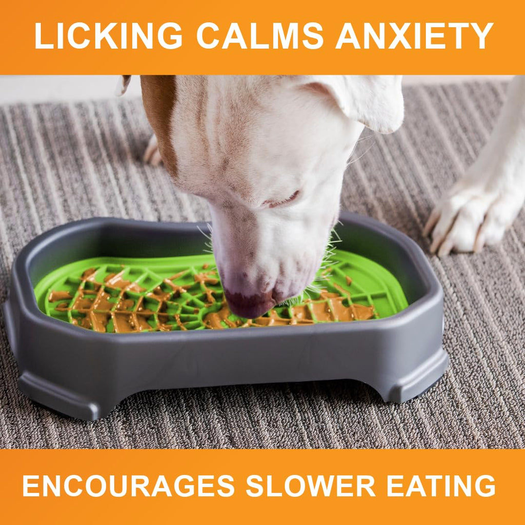 Neater Pets Neat-LIK Dog Lick Mat with Mess-Proof Tray - Green/Gunmetal - Slow Feeder & Anxiety Relief
