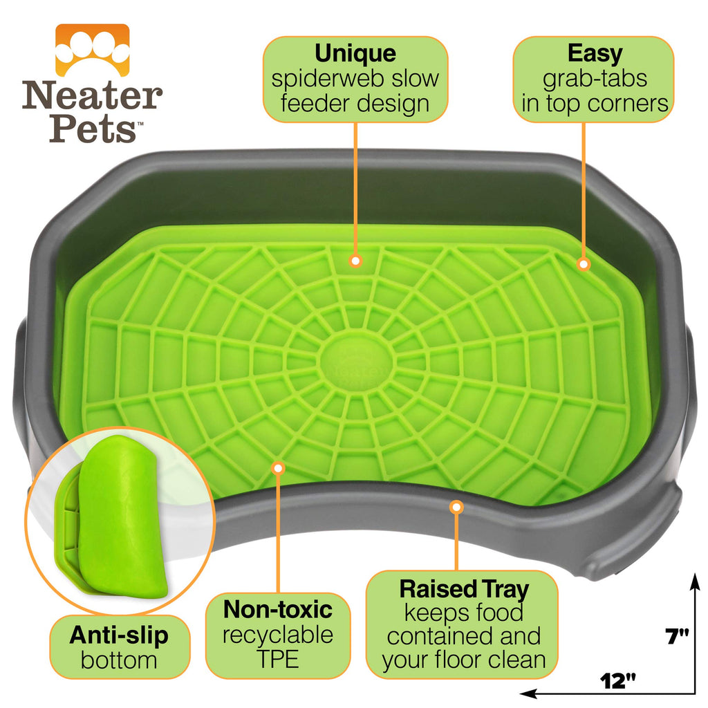 Neater Pets Neat-LIK Dog Lick Mat with Mess-Proof Tray - Green/Gunmetal - Slow Feeder & Anxiety Relief