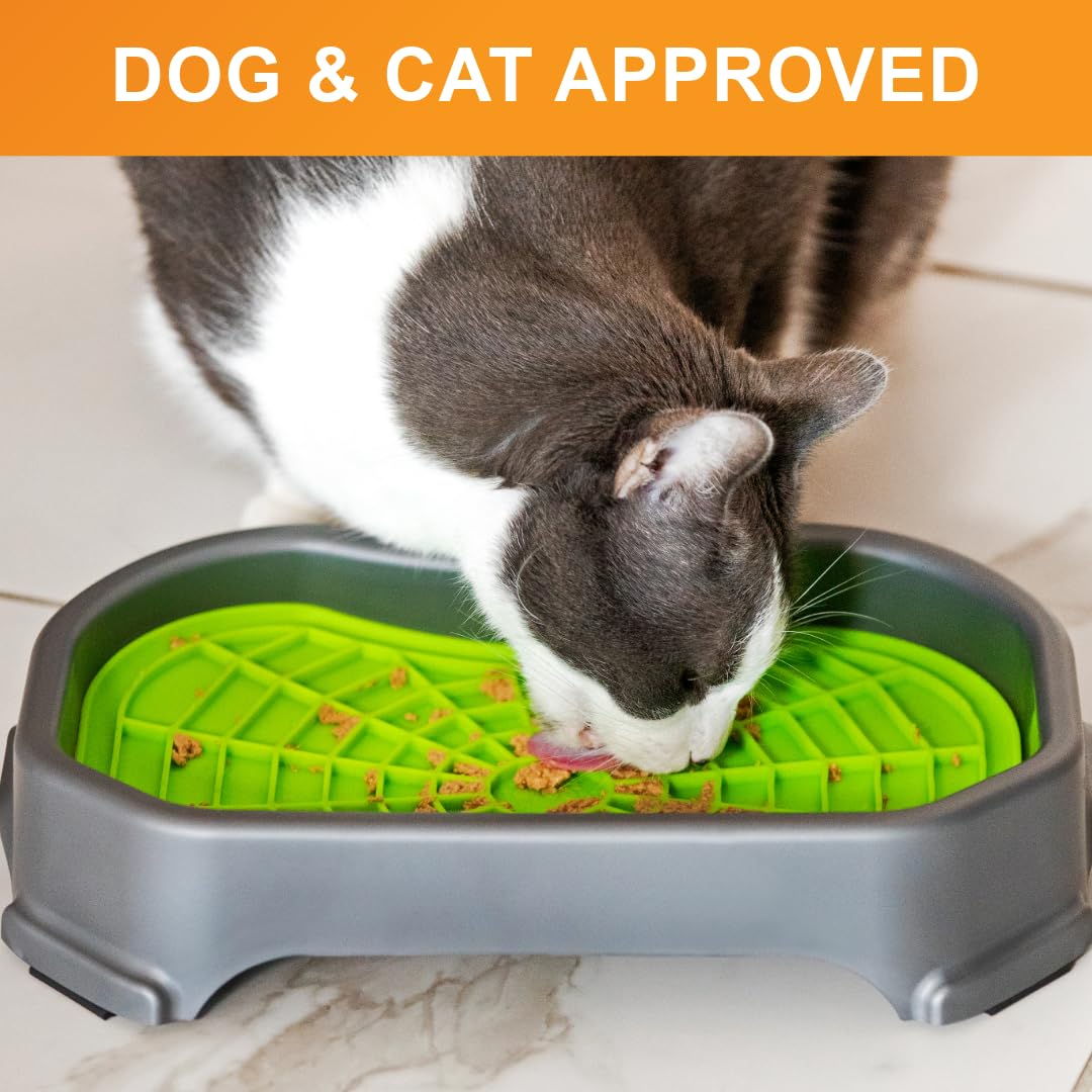 Neater Pets Neat-LIK Dog Lick Mat with Mess-Proof Tray - Green/Gunmetal - Slow Feeder & Anxiety Relief