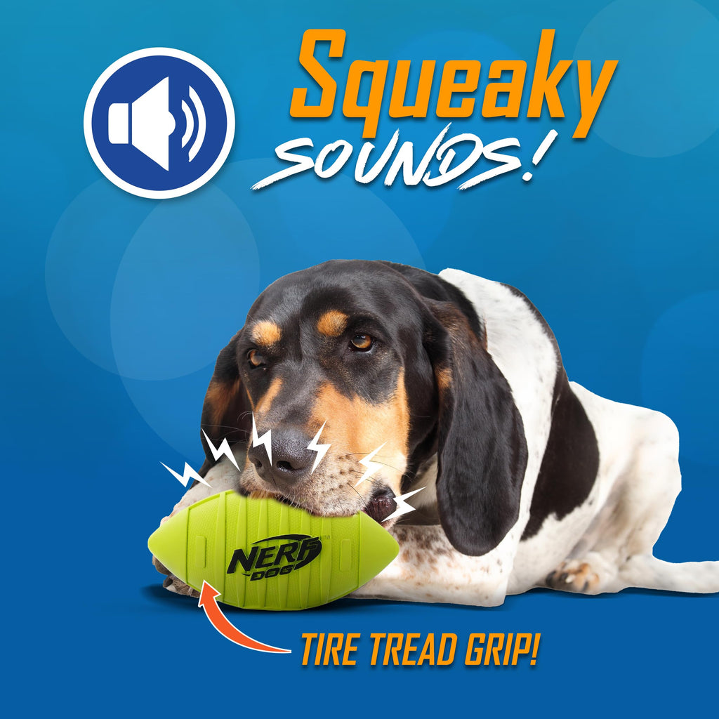 Nerf Dog Blitz Squeak Football 7-Inch Green – Outdoor Fetch Toy for Medium & Large Dogs