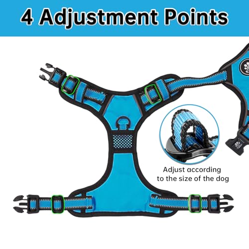 NESTROAD Adjustable No Pull Dog Harness - Medium Blue Oxford Vest with Leash, Reflective Strip, and Handle
