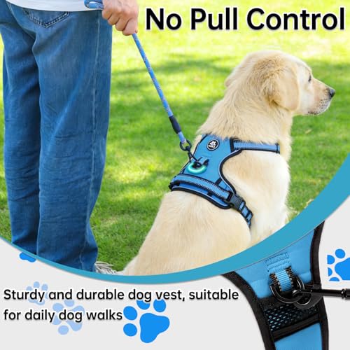 NESTROAD Adjustable No Pull Dog Harness - Medium Blue Oxford Vest with Leash, Reflective Strip, and Handle