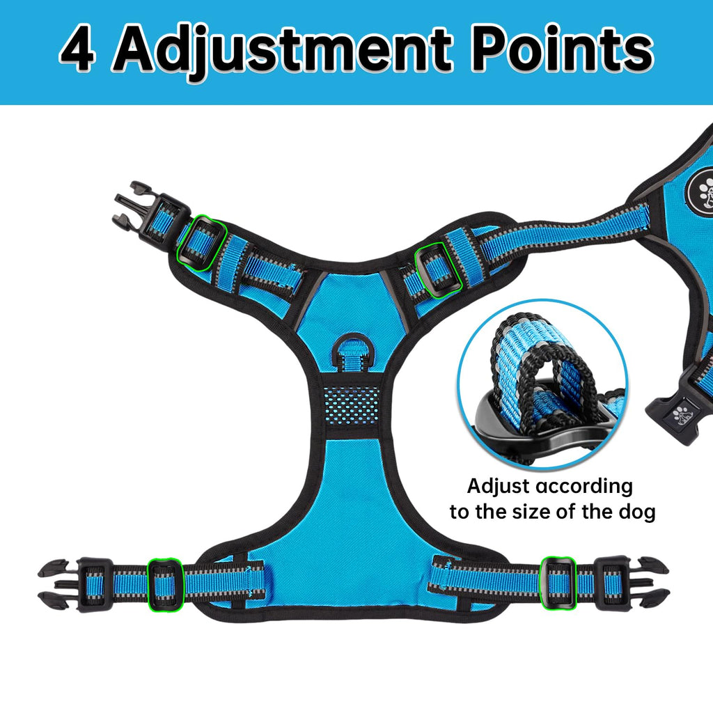 NESTROAD Adjustable No Pull Dog Harness - Medium Blue Oxford Vest with Leash, Reflective Strip, and Handle