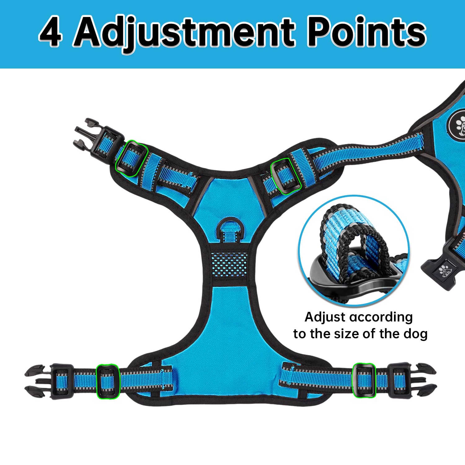 NESTROAD Adjustable No Pull Dog Harness - Medium Blue Oxford Vest with Leash, Reflective Strip, and Handle