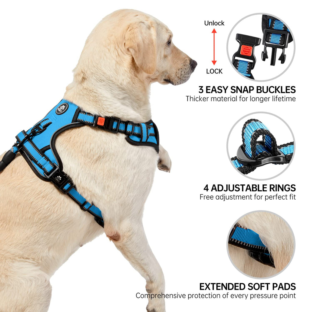 NESTROAD Adjustable No Pull Dog Harness - Medium Blue Oxford Vest with Leash, Reflective Strip, and Handle