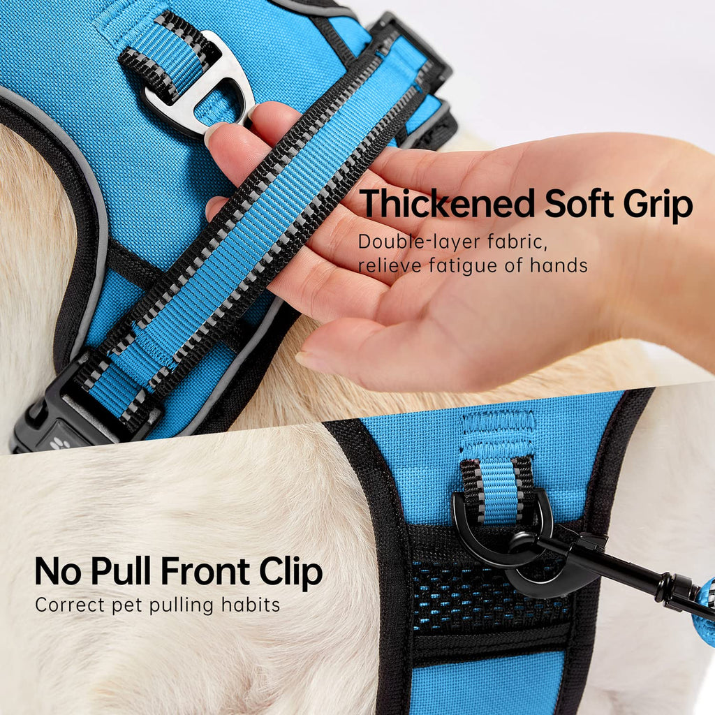 NESTROAD Adjustable No Pull Dog Harness - Medium Blue Oxford Vest with Leash, Reflective Strip, and Handle