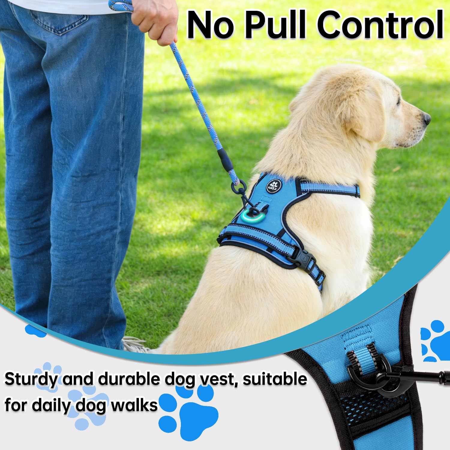 NESTROAD Adjustable No Pull Dog Harness - Medium Blue Oxford Vest with Leash, Reflective Strip, and Handle