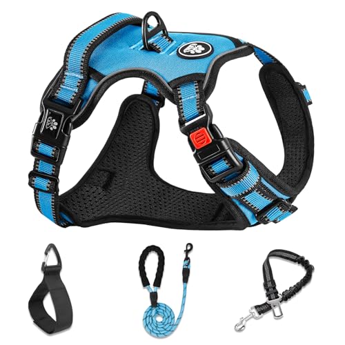 NESTROAD Adjustable No Pull Dog Harness - Medium Blue Oxford Vest with Leash, Reflective Strip, and Handle