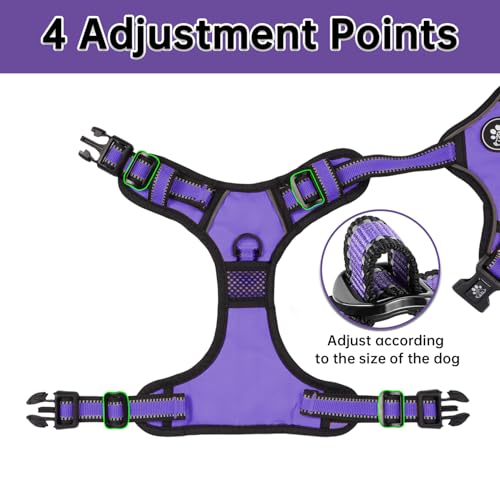NESTROAD Small Dog Harness No Pull - Purple Vest with Leash and Reflective Strips