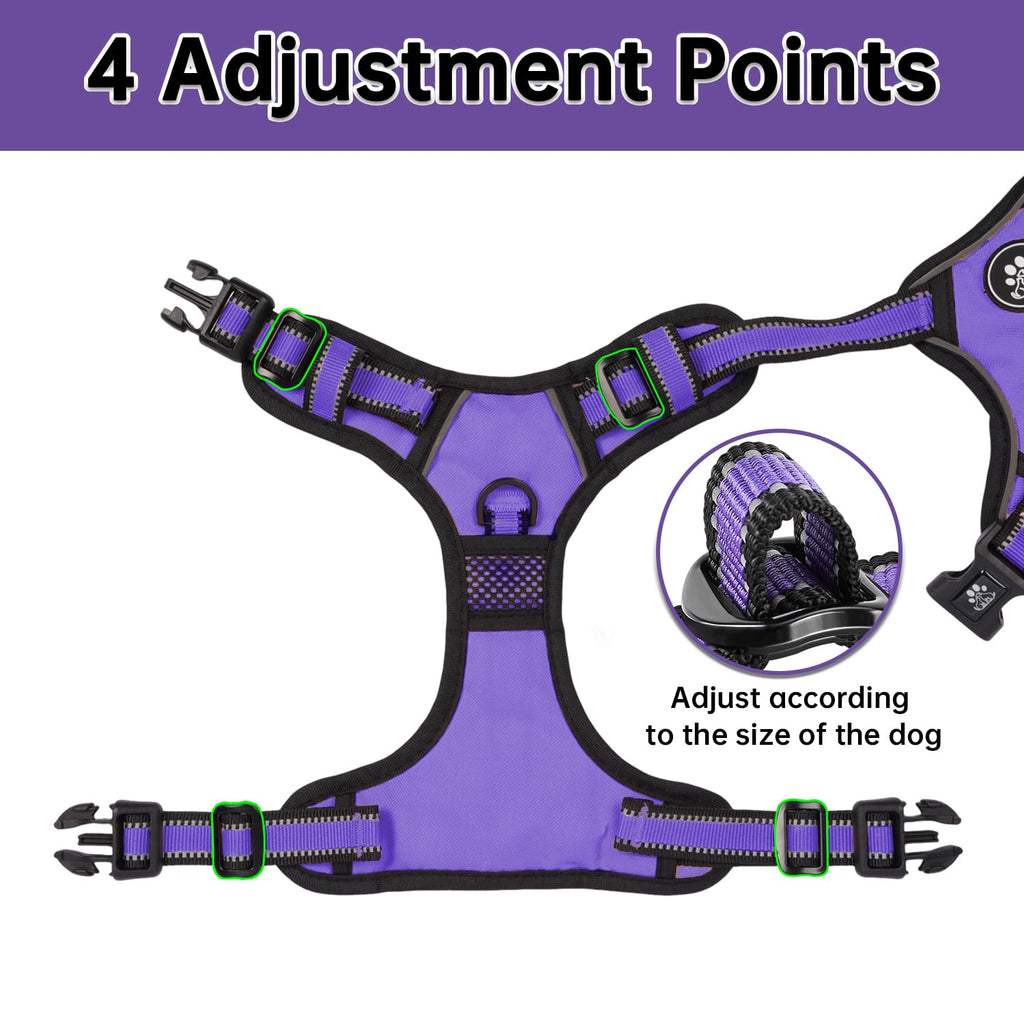 NESTROAD Small Dog Harness No Pull - Purple Vest with Leash and Reflective Strips