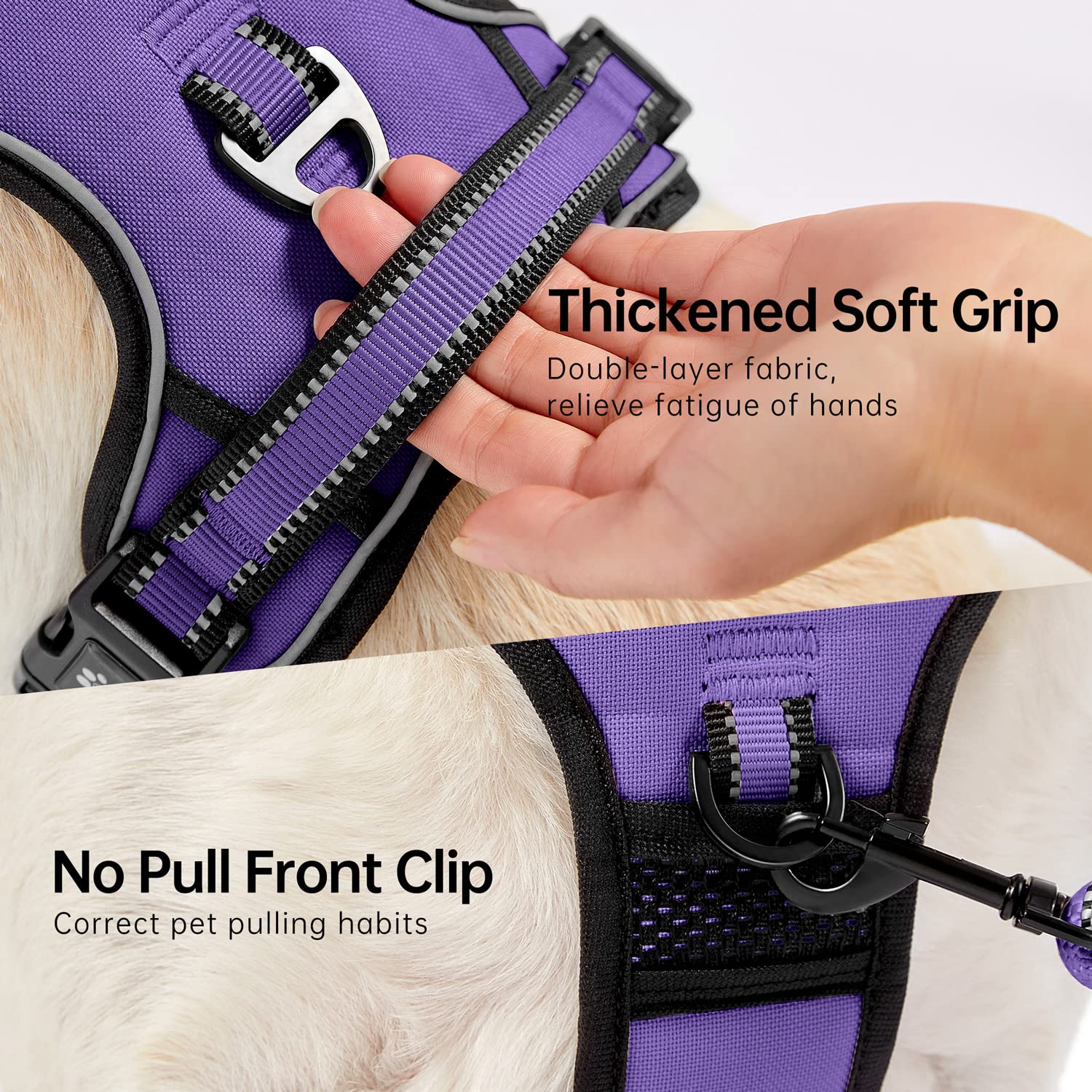 NESTROAD Small Dog Harness No Pull - Purple Vest with Leash and Reflective Strips