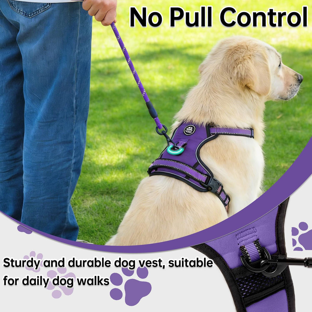 NESTROAD Small Dog Harness No Pull - Purple Vest with Leash and Reflective Strips