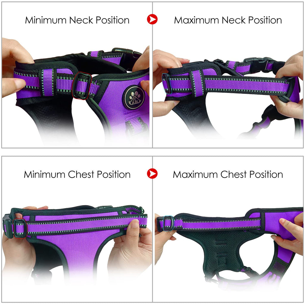 NESTROAD Small Dog Harness No Pull - Purple Vest with Leash and Reflective Strips