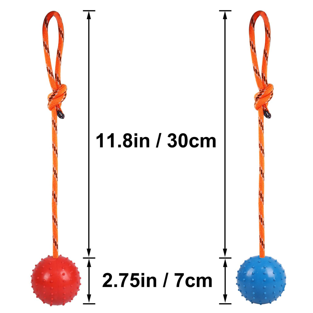 Nevperish 2-Pack Dog Ball on Rope - Natural Rubber K9 Fetch Toy (Blue & Red, 2.7-inch)