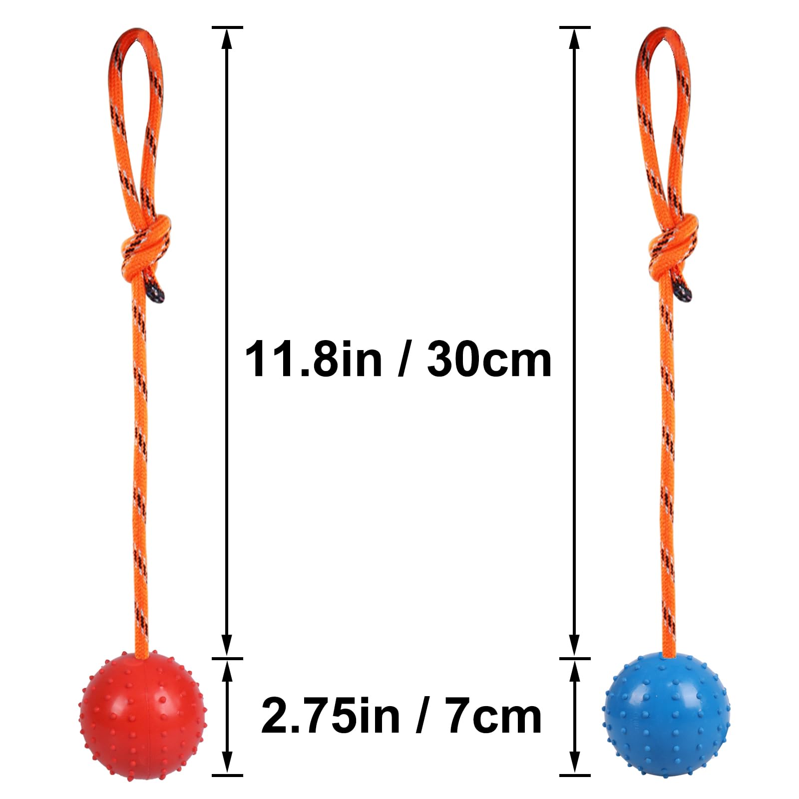 Nevperish 2-Pack Dog Ball on Rope - Natural Rubber K9 Fetch Toy (Blue & Red, 2.7-inch)