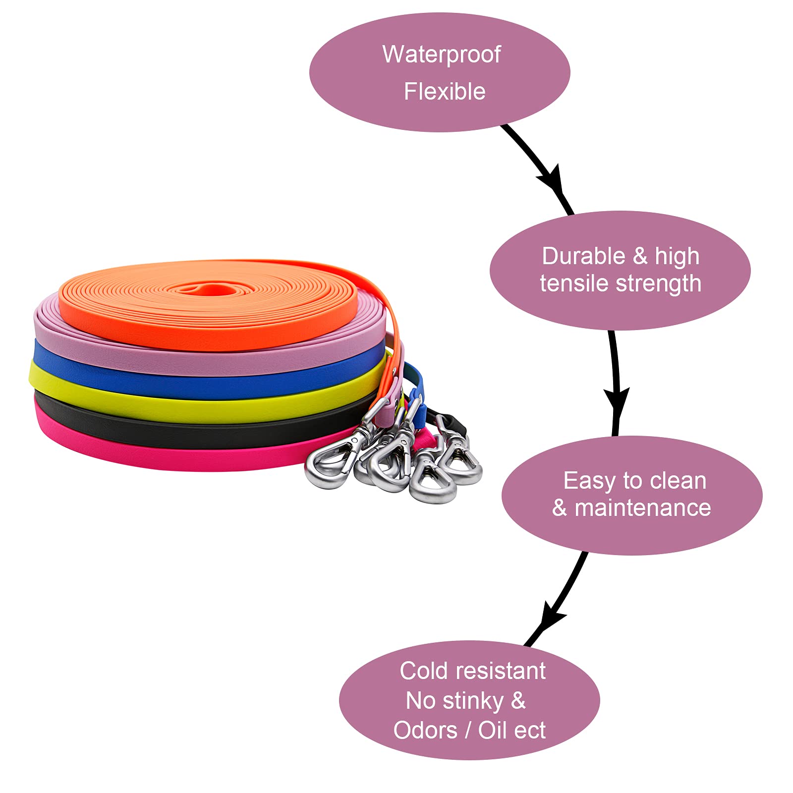 NIMBLE 30 ft Waterproof Dog Leash for Recall Training – Heavy Duty Nylon Lead for Large, Medium, Small Dogs