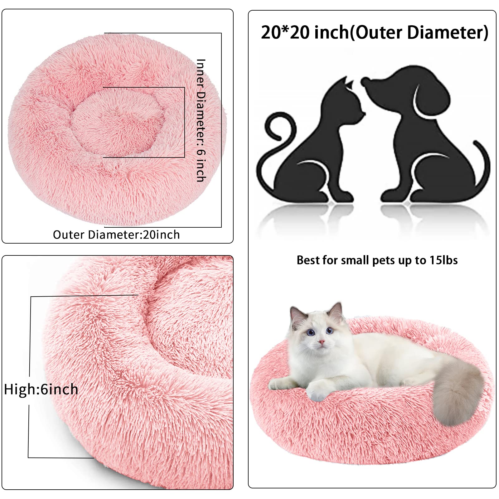 Nisrada 20-Inch Donut Pet Bed for Cats and Small Dogs – Washable, Anti-Slip Bottom, Plush PP Cotton Fill