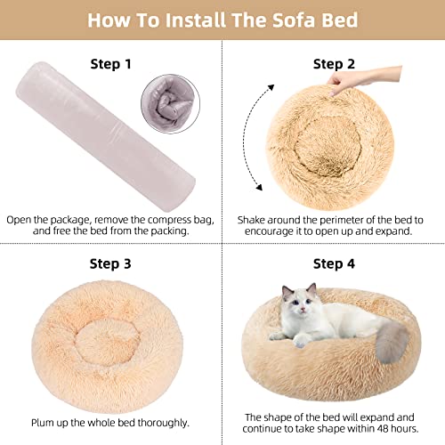 Nisrada 20/24 Inch Donut Cat Bed – Washable Round Pet Bed with Raised Edge and Anti-Slip Bottom