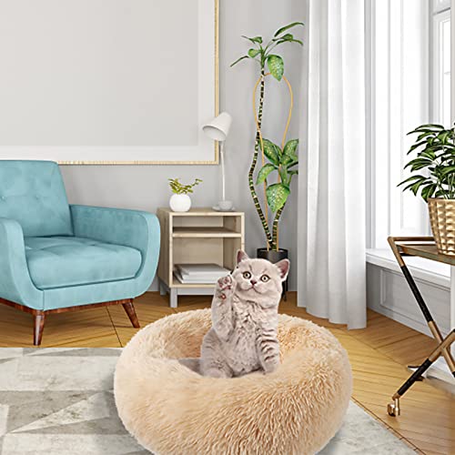 Nisrada 20/24 Inch Donut Cat Bed – Washable Round Pet Bed with Raised Edge and Anti-Slip Bottom
