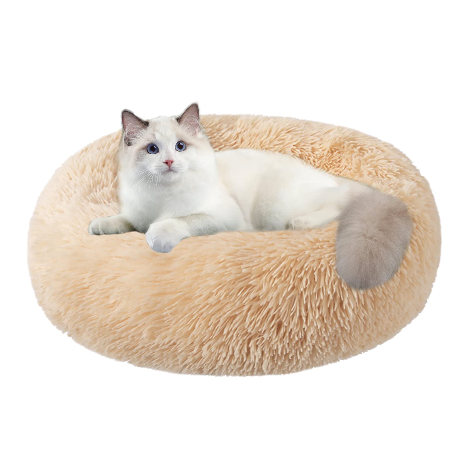 Nisrada 20/24 Inch Donut Cat Bed – Washable Round Pet Bed with Raised Edge and Anti-Slip Bottom