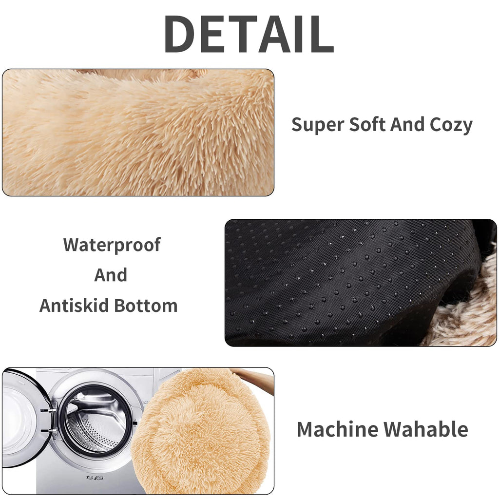 Nisrada 20/24 Inch Donut Cat Bed – Washable Round Pet Bed with Raised Edge and Anti-Slip Bottom