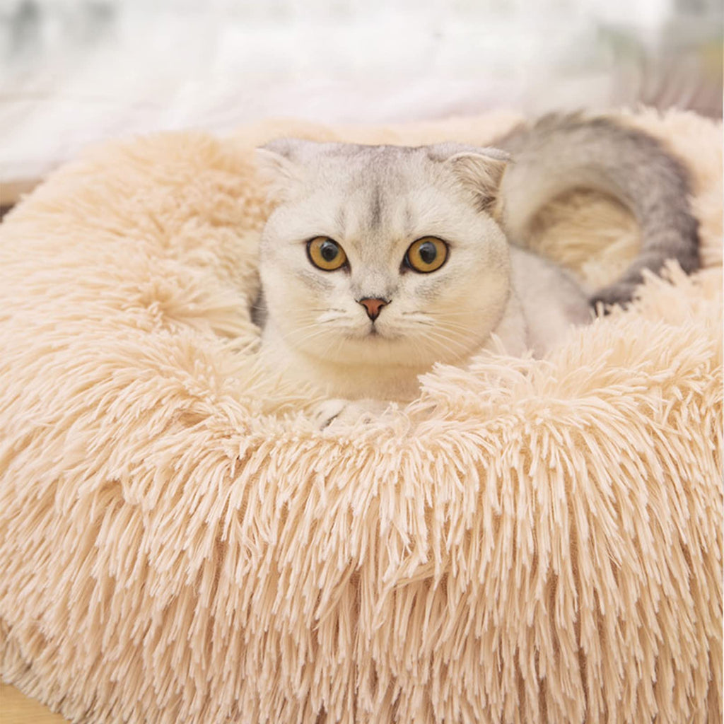Nisrada 20/24 Inch Donut Cat Bed – Washable Round Pet Bed with Raised Edge and Anti-Slip Bottom