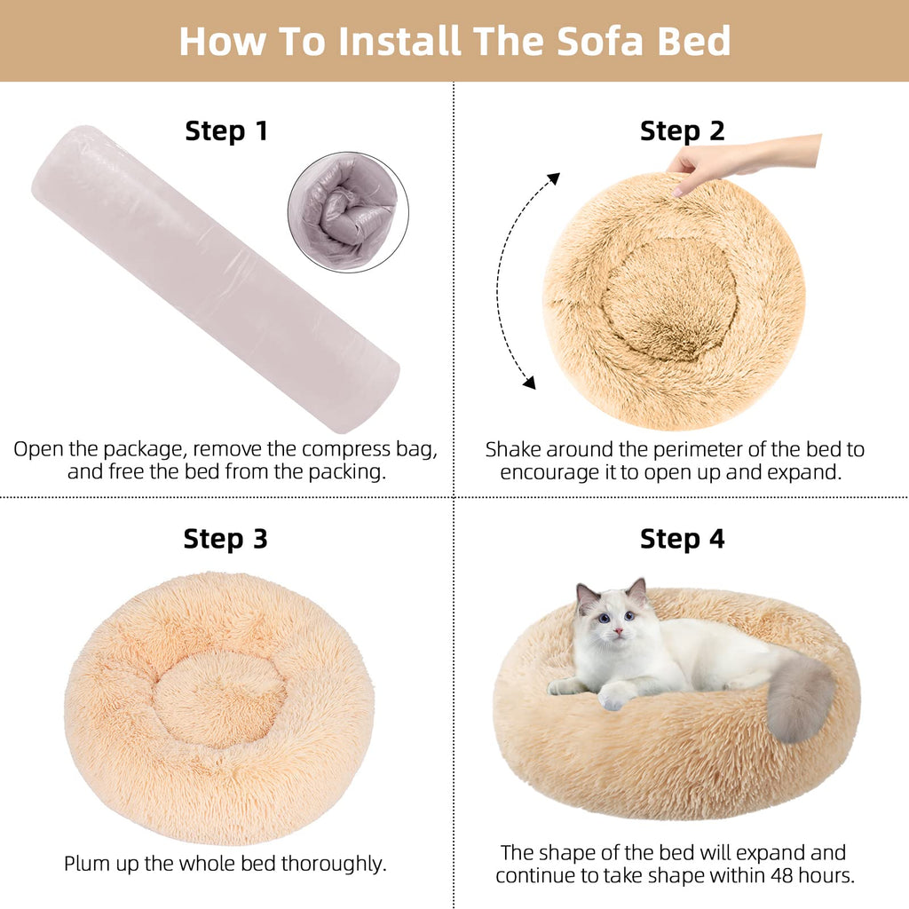 Nisrada 20/24 Inch Donut Cat Bed – Washable Round Pet Bed with Raised Edge and Anti-Slip Bottom