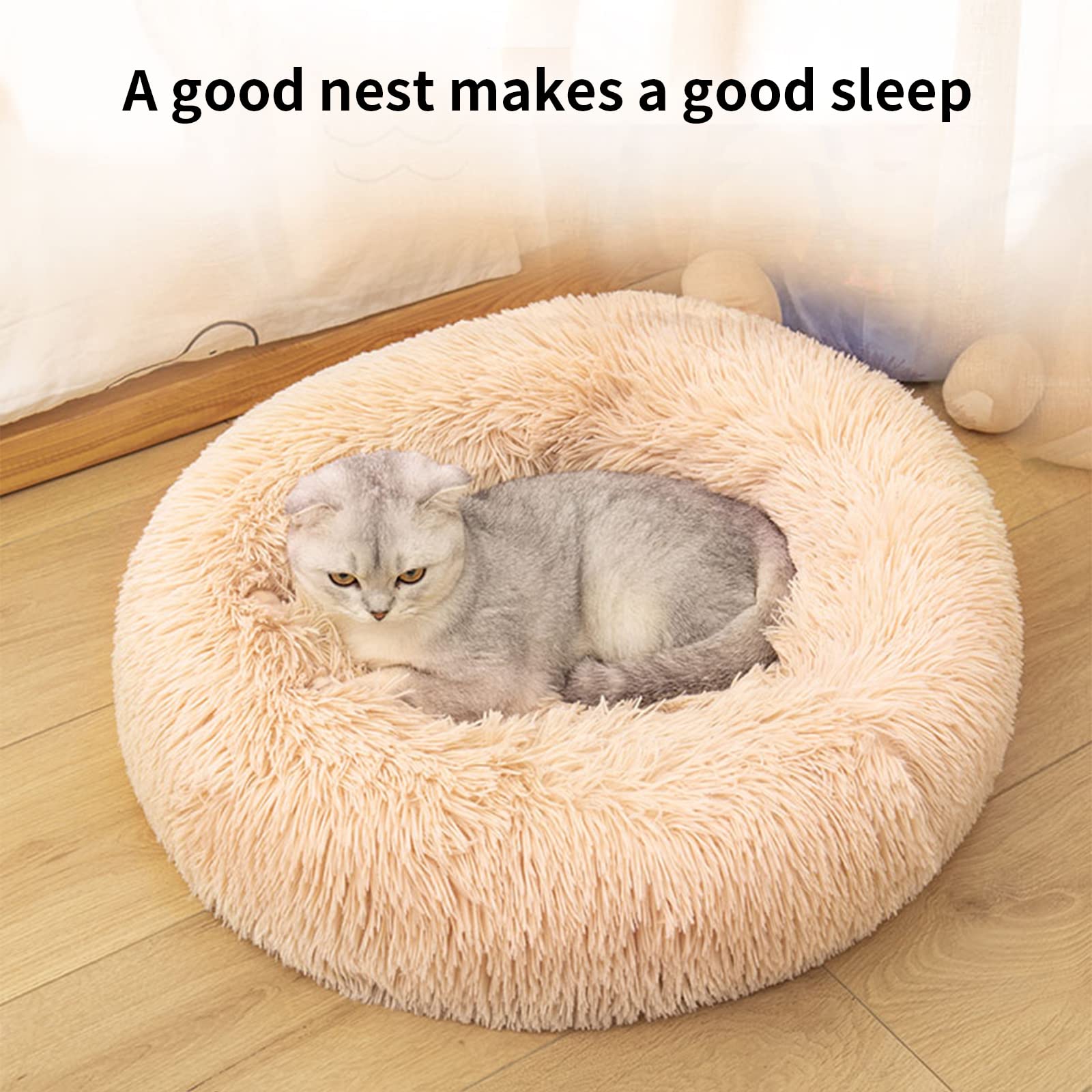 Nisrada 20/24 Inch Donut Cat Bed – Washable Round Pet Bed with Raised Edge and Anti-Slip Bottom