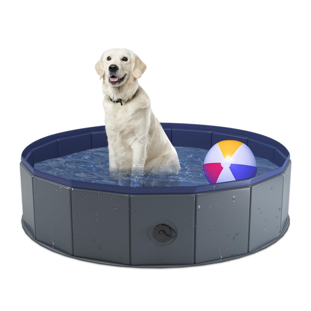 Niubya Foldable Dog Pool – 32x8 Inch Collapsible Pet Wading Pool, Portable Bath Tub for Dogs and Cats, Gray
