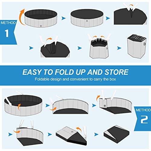 Niubya Foldable Dog Pool – 32x8 Inch Collapsible Pet Wading Pool, Portable Bath Tub for Dogs and Cats, Gray