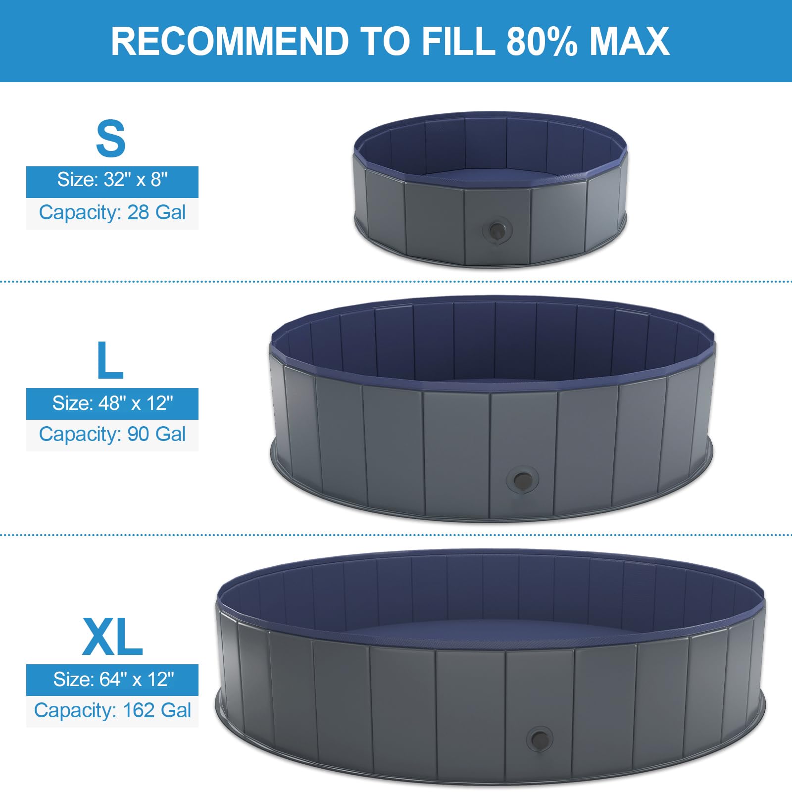 Niubya Foldable Dog Pool – 32x8 Inch Collapsible Pet Wading Pool, Portable Bath Tub for Dogs and Cats, Gray