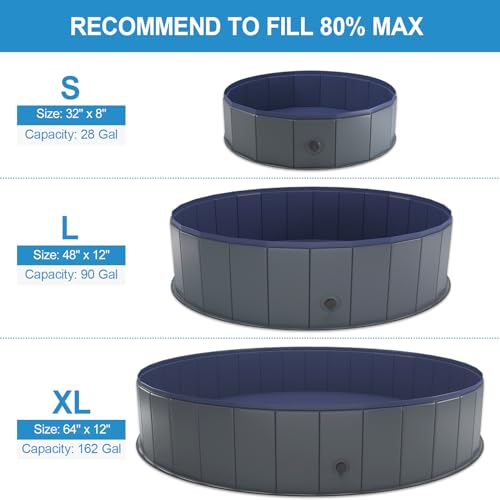 Niubya Foldable Dog Pool – 32x8 Inch Collapsible Pet Wading Pool, Portable Bath Tub for Dogs and Cats, Gray