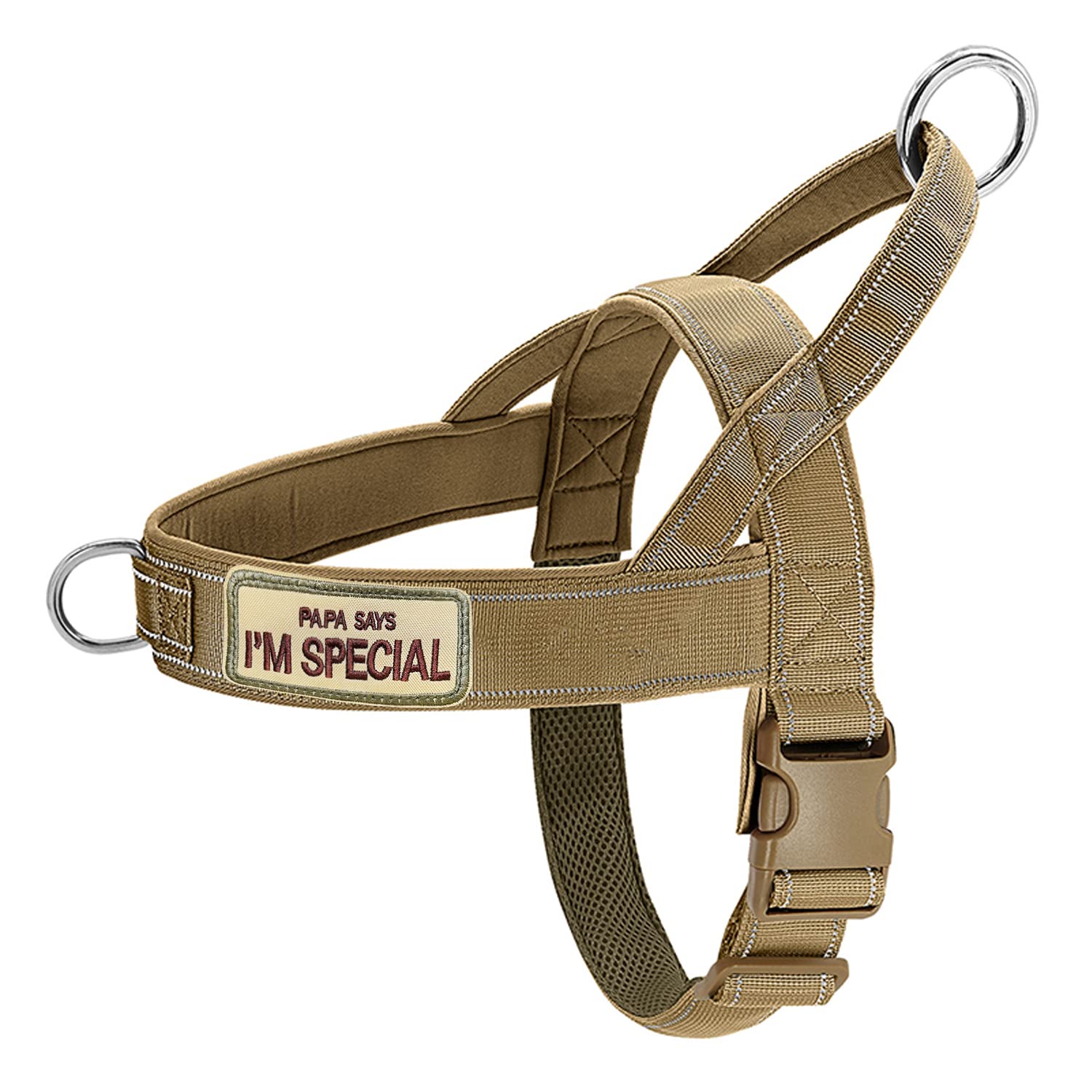 No Pull Dog Harness for Medium Large Dogs, Reflective Escape Proof Adjustable - QIFBYFB Brown Camo L