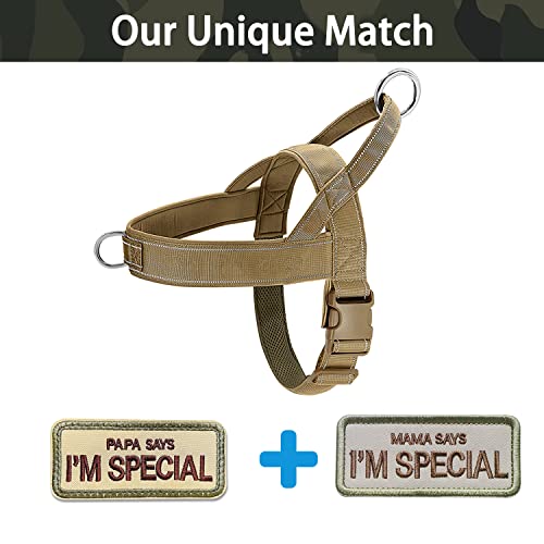 No Pull Dog Harness for Medium Large Dogs, Reflective Escape Proof Adjustable - QIFBYFB Brown Camo L